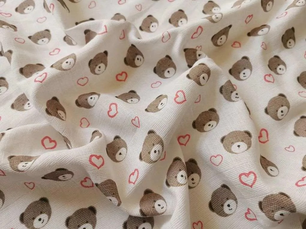 PREM -  PREM Látková plienka s potlačou Méďa srdiečko ružová Bavlna, 70/70 cm
