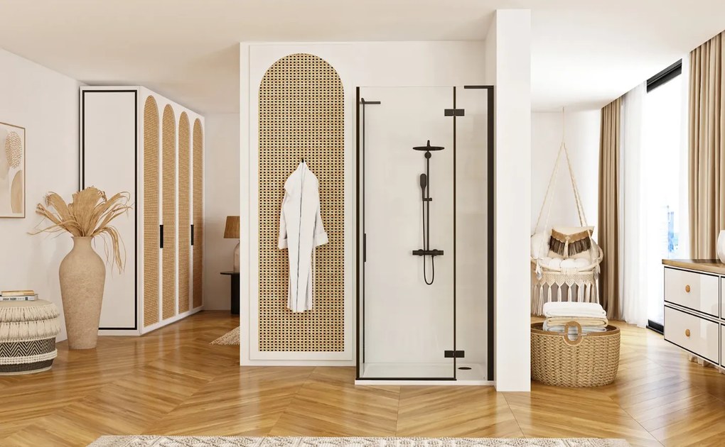 Rea Hugo, sprchová zástena 90x200 cm, čierna matná, REA-K6611