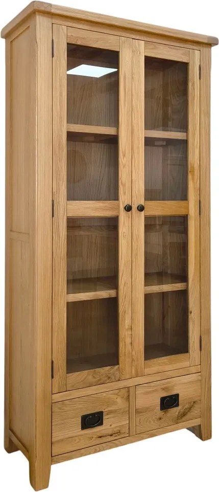 Široká vitrína z masívu s 2 zásuvkami, 90x37x180 cm