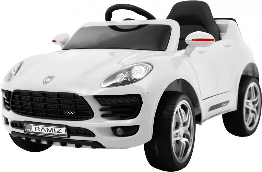 Ramiz Turbo-S batériové auto pre deti Biele + Diaľkové ovládanie + Pomalý štart + EVA kolesá + MP3 rádio