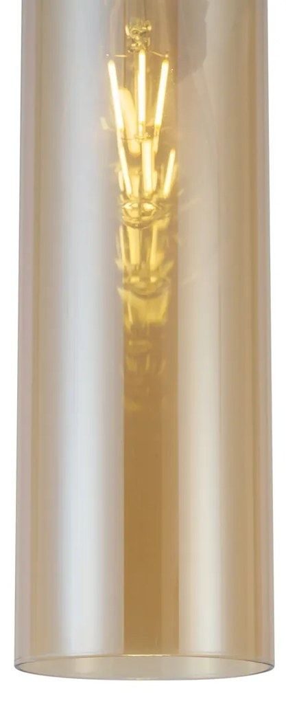 Hotelová elegantná závesná lampa tmavý bronz s jantárovým sklom - Stavelot