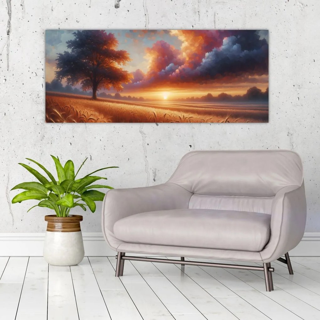 Obraz – Západ slnka na poli (120x50 cm)