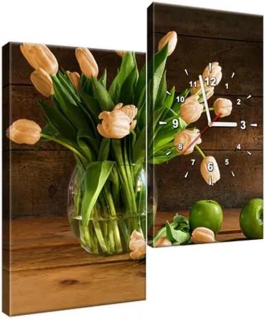 Obraz s hodinami Nádherné tulipány a zelené jablká  60x60cm ZP2151A_2J