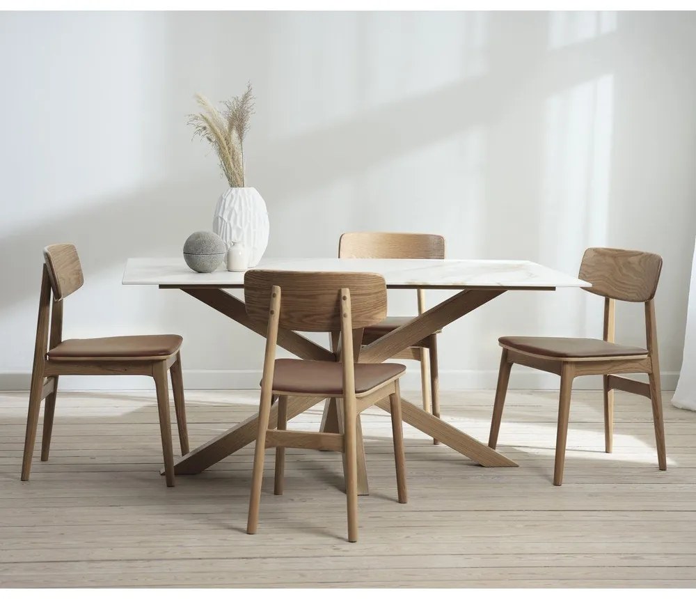 Koňakovohnedá/v prírodnej farbe jedálenská stolička z imitácie kože Livo – Unique Furniture