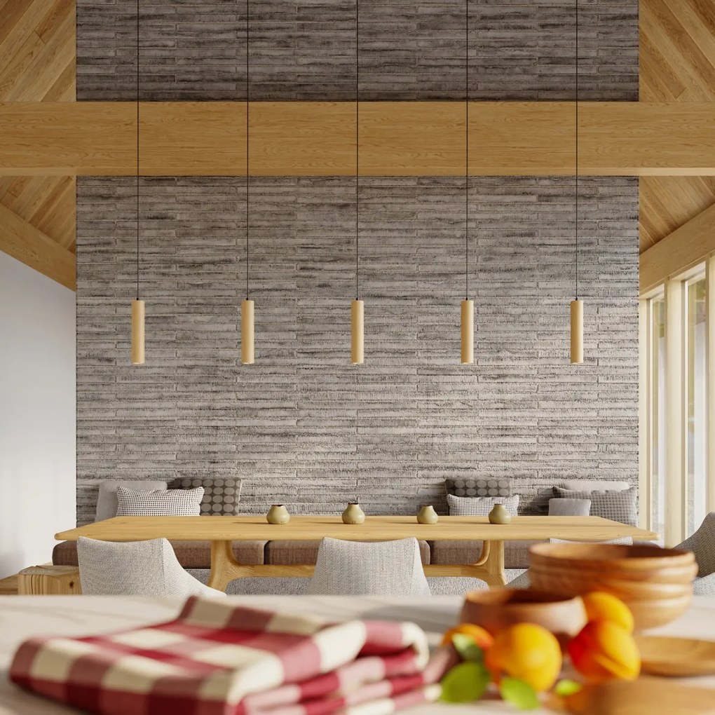 Závesné svietidlo Lino 2, 2x drevené tienidlo