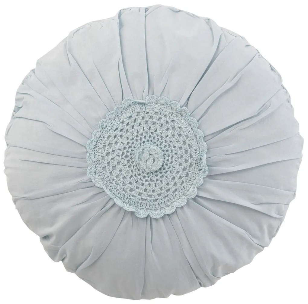 Pomněnkový bavlnený vankúš s čipkou Lace blue - Ø 40*11cm
