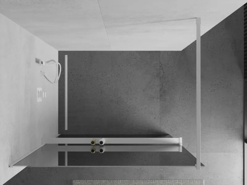 Mexen Kioto+, sprchová zástena Walk-In s poličkou a vešiakom 80 x 200 cm, 8mm sklo vzor zrkadlo, biely profil, 800-080-121-20-50