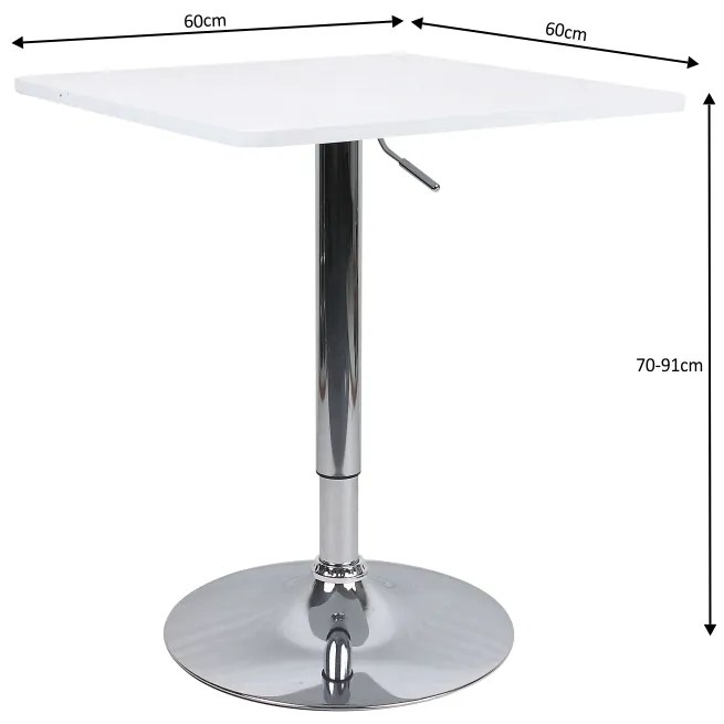 Kondela Barový stôl s nastaviteľnou výškou, biela, 60x70-91 cm, FLORIAN 2 NEW