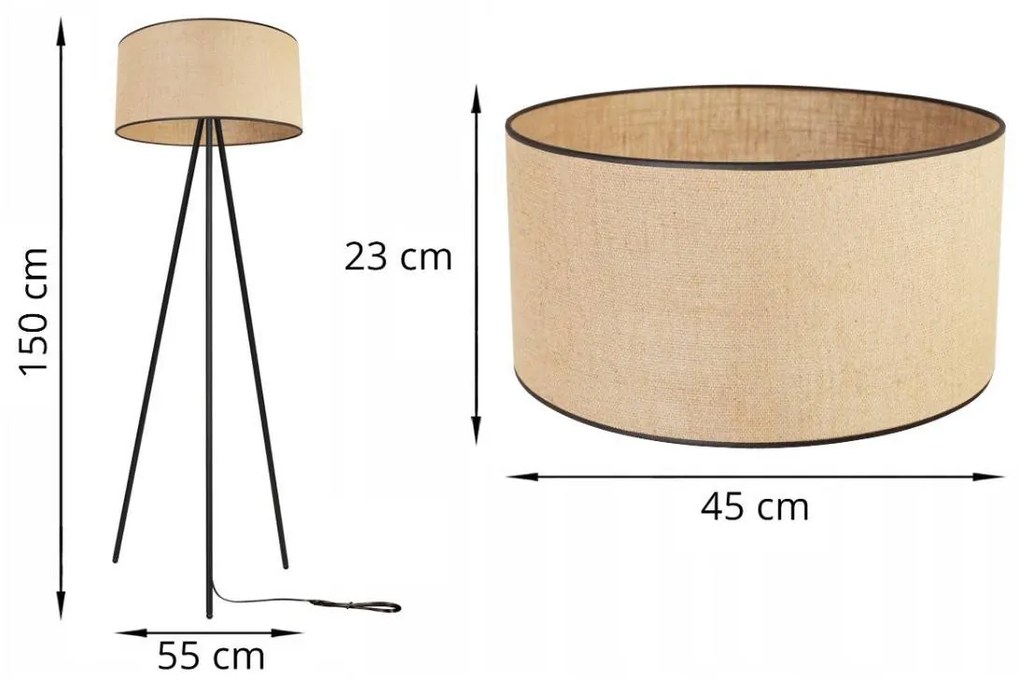 Stojacia lampa Juta, 1x jutové tienidlo, (výber z 2 farieb konštrukcie), m, bl