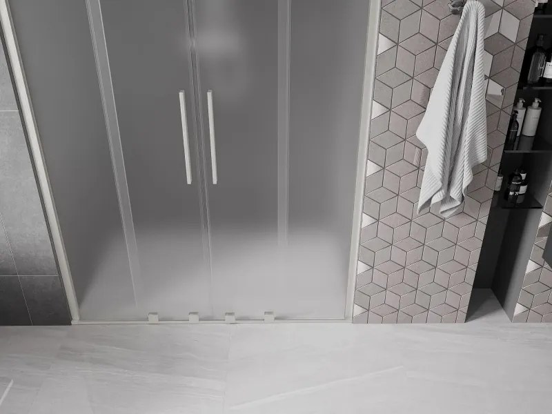 Mexen Velar Duo, posuvné sprchové dvere do otvoru 160 cm, 8mm sklo námraza, brúsená oceľ, 871-160-000-32-97