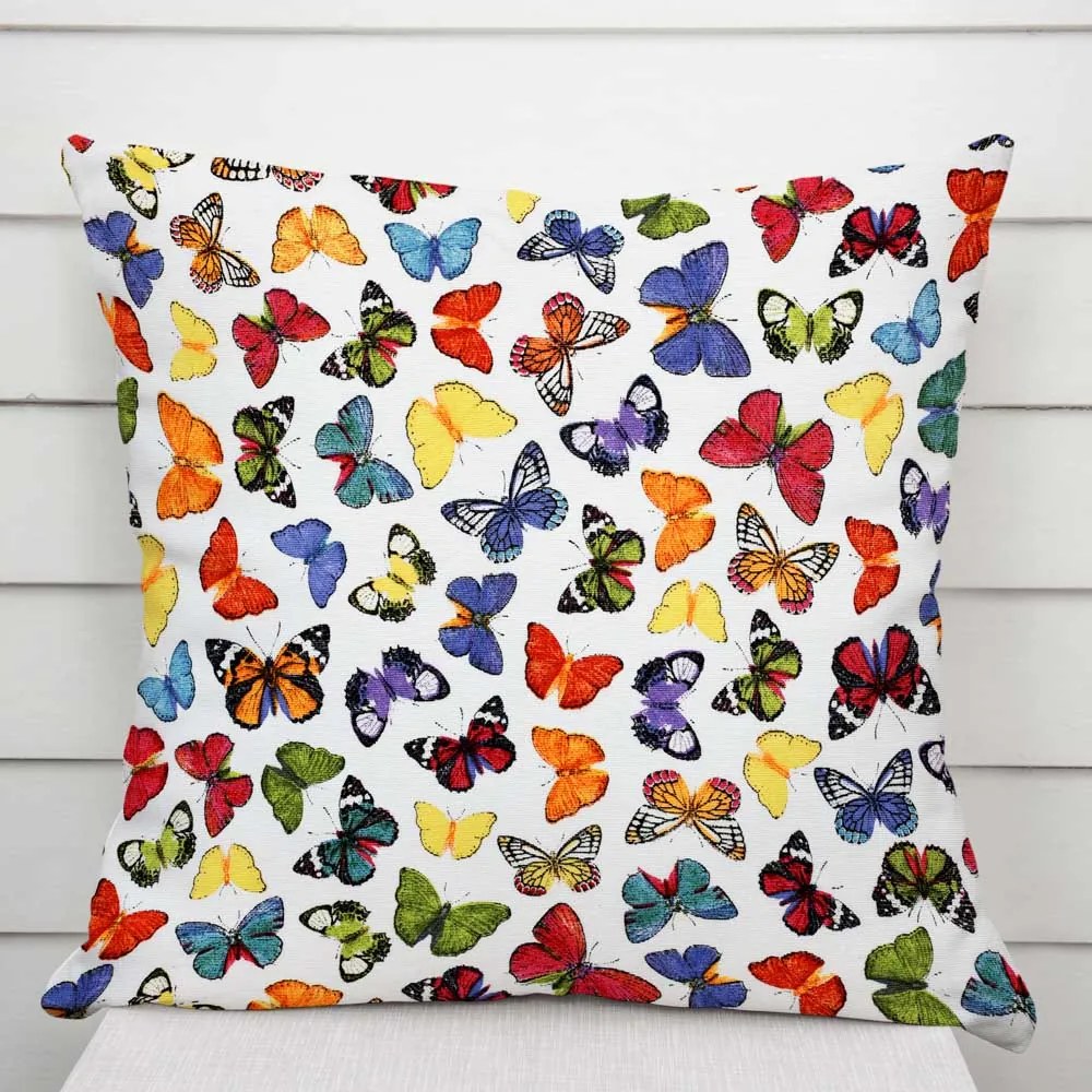 Biante Dekoračná obliečka na vankúš Leona LN-062 Farebné motýliky na bielom 60 x 60 cm