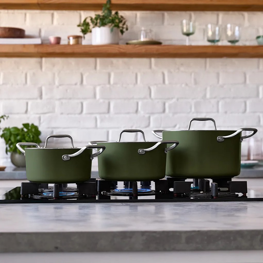 Elmich Sada keramických hrncov Vital 3 ks, olivovo zelená