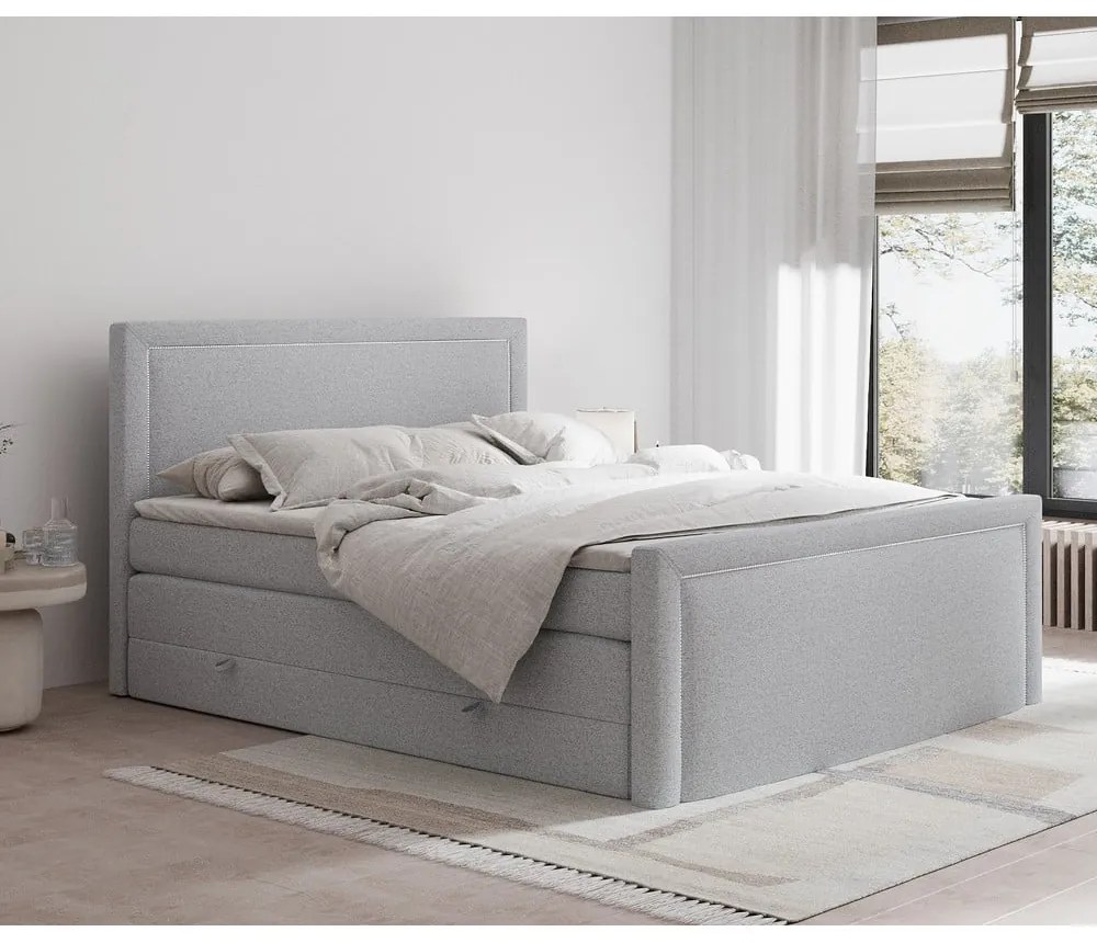 Svetlosivá boxspring posteľ s úložným priestorom 160x200 cm Lavenda – Maison de Rêve