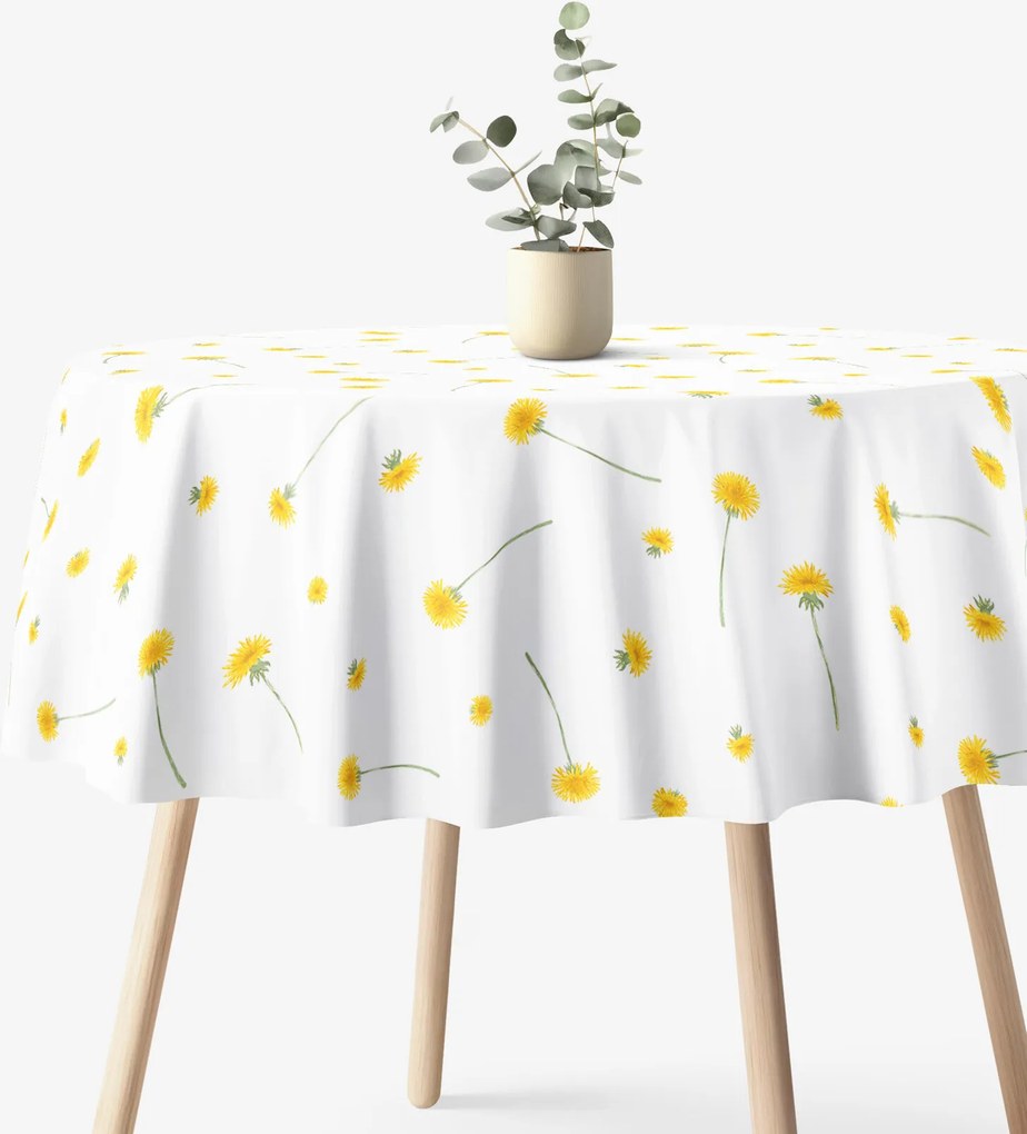 Goldea okrúhly obrus 100% bavlnené plátno - púpavy Ø 130 cm