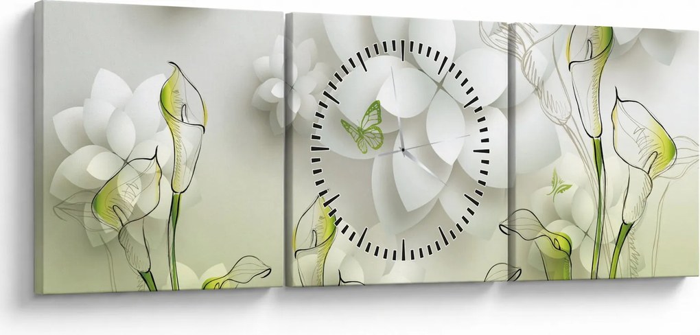 Obraz s kvetmi (s hodinami) (90x30 cm)