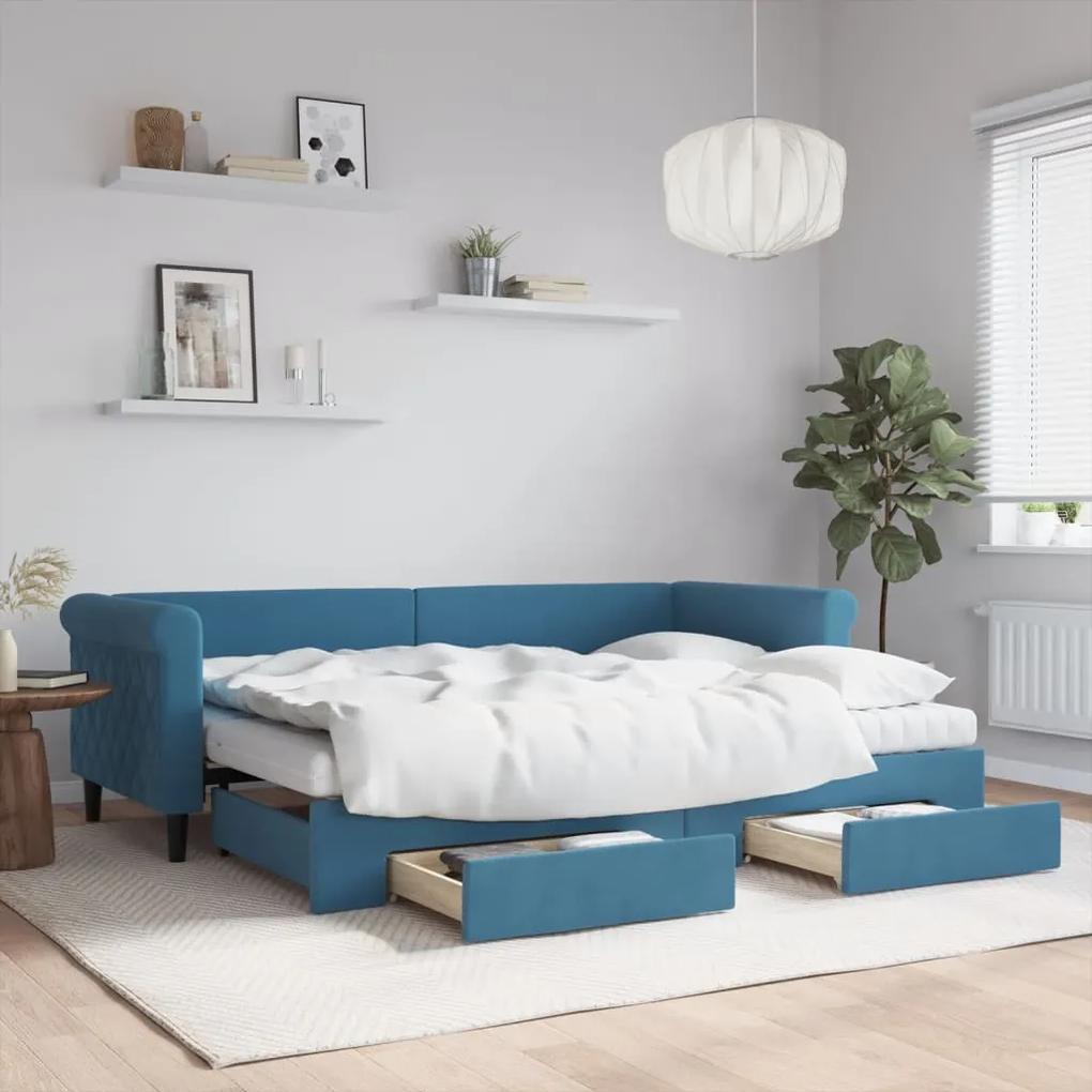 Rozkladacia denná posteľ s matracmi modrá 80x200 cm zamat 3197835