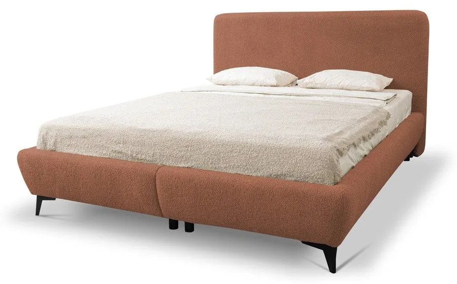 Terakotová čalúnená dvojlôžková posteľ s úložným priestorom s roštom 160x200 cm Makapu – Makamii