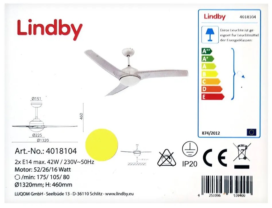 Lindby Lindby - Stropný ventilátor EMANUEL 2xE14/42W/230V + diaľkové ovládanie LW0053