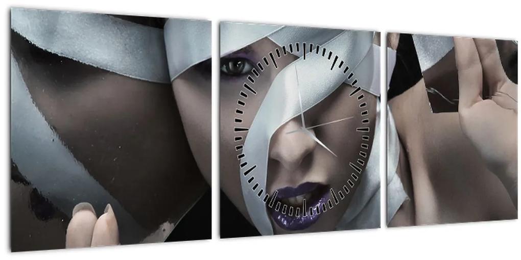 Obraz ženy so stuhou (s hodinami) (90x30 cm)