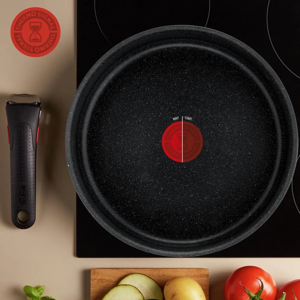 Hliníkové hrnce v súprave 3 ks s nepriľnavým povrchom/s odnímateľnou rukoväťou na indukčný varič INGENIO Black stone L3998902 – Tefal