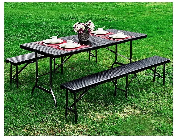 Cateringový stôl 180 cm + 2 lavice Ratanový banketový set