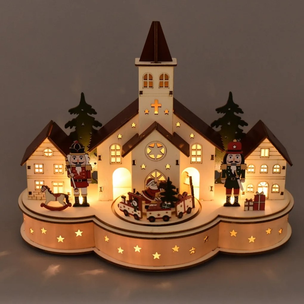Vianočná svietiaca dedinka s jazdiacim vláčikom, 30 x 14 x 21 cm, LED