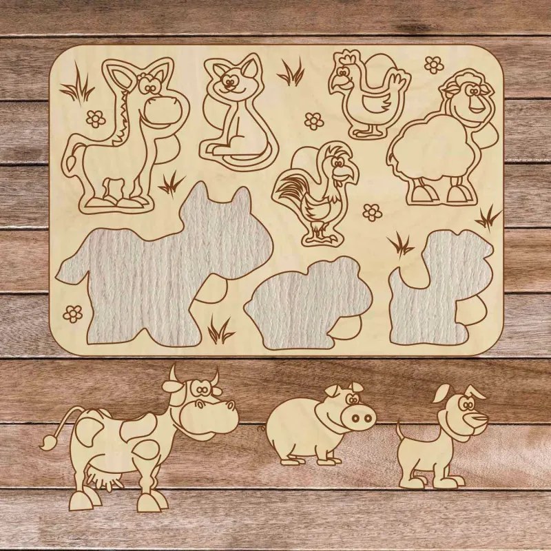 Detská drevená puzzle vkladačka - Zvieratká na farme 8 dielikov | SENTOP H024