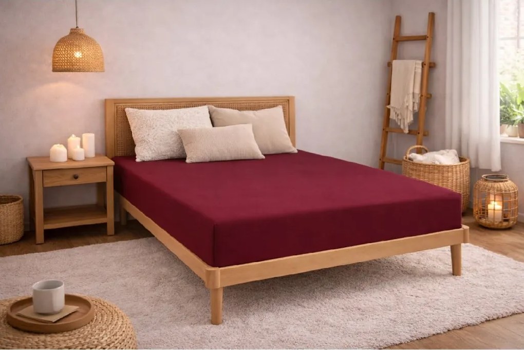 Kvalitex Luxusné bavlnené JERSEY prestieradlo s lycrou 90x200 cm - vínová