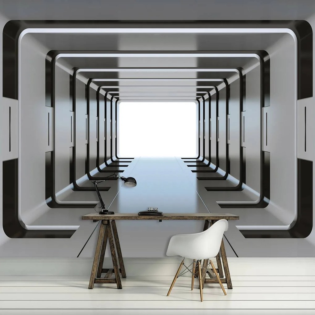 Fototapeta - 3D strieborný tunel (254x184 cm)