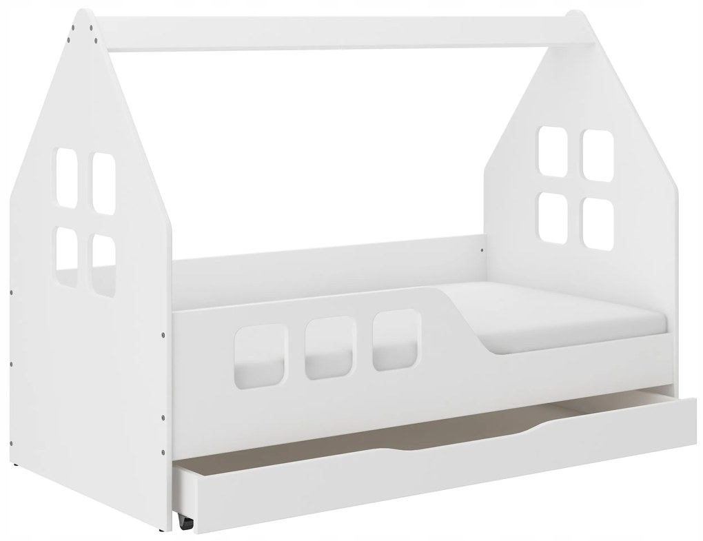 Detská domčeková posteľ KIDHOUSE so zásuvkou - biela - ľavá - 160x80 cm