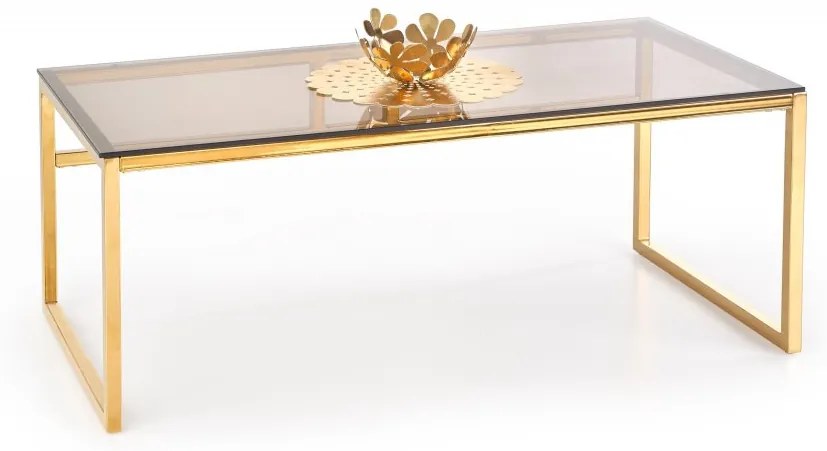 Konferenčný stolík MARLIN hnedé sklo / zlatá Halmar