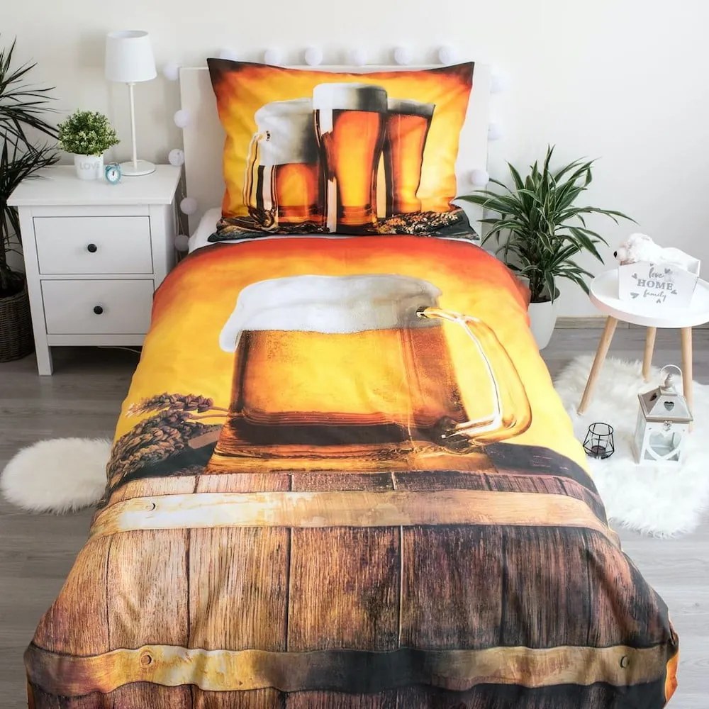 Jantárové bavlnené obliečky na jednolôžko 140x200 cm Beer – Jerry Fabrics