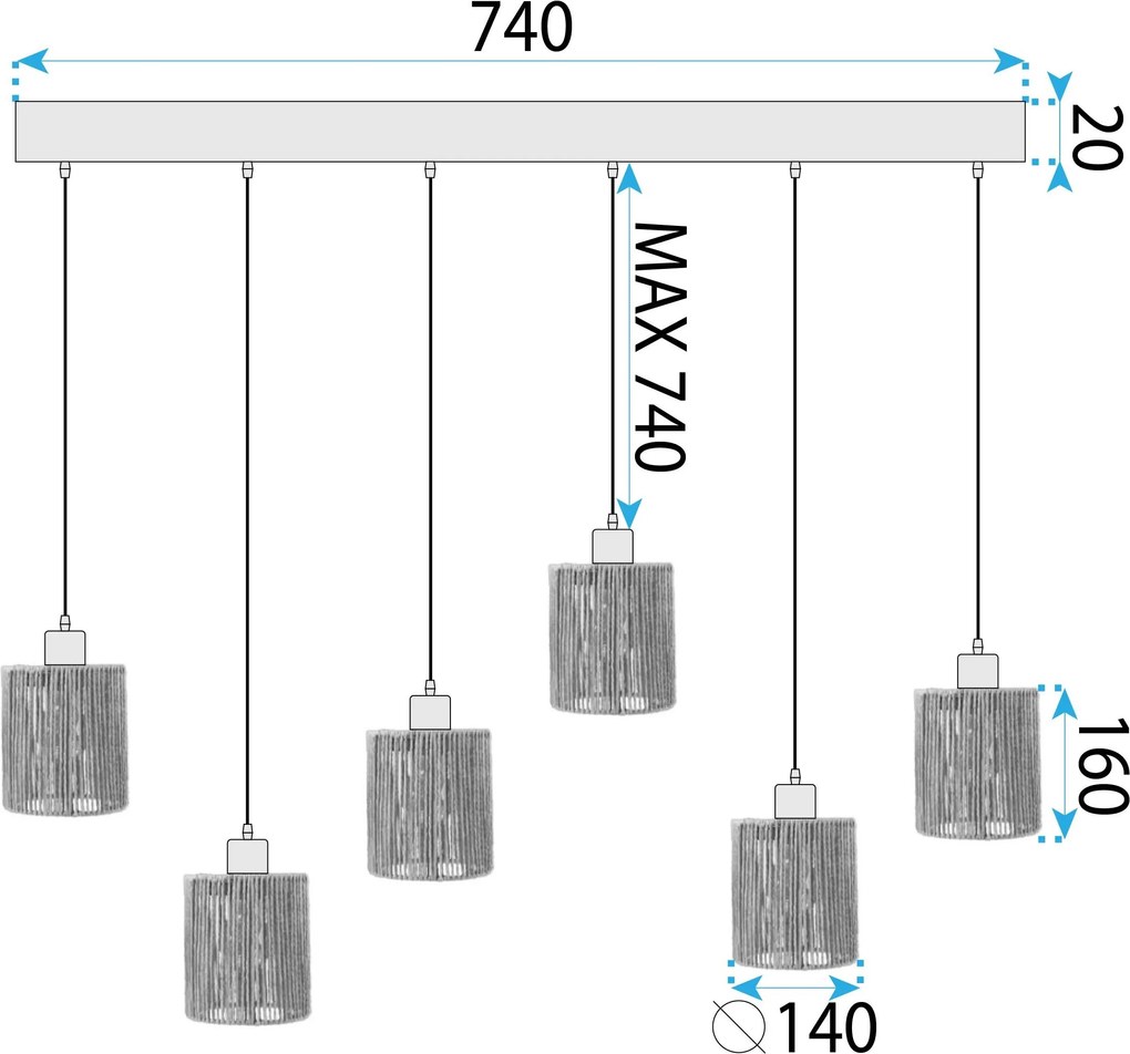 Toolight Toolight, stropné svietidlo 6xE27, APP1822-6CP, čierna-hnedá, OSW-09314