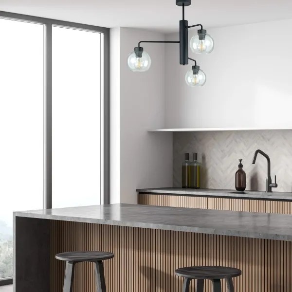 Luster na tyči FLEX 3xE27/60W/230V čierna/číra