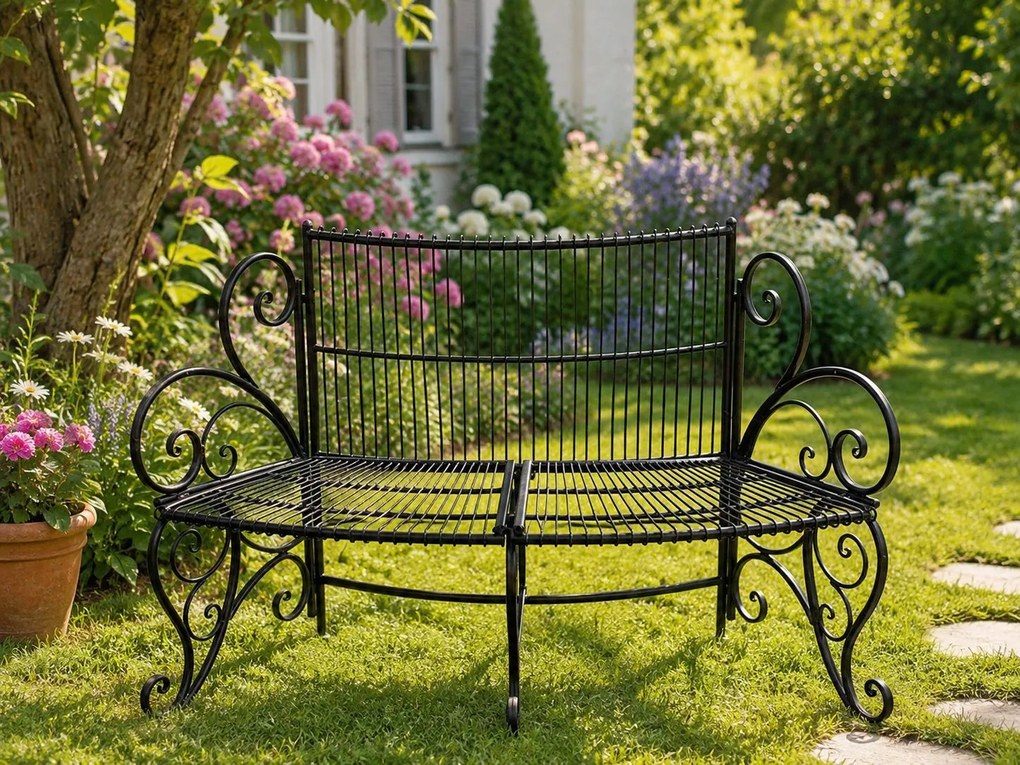 Čierna antik kovová lavička k stromu Romance - 134*54*92 cm