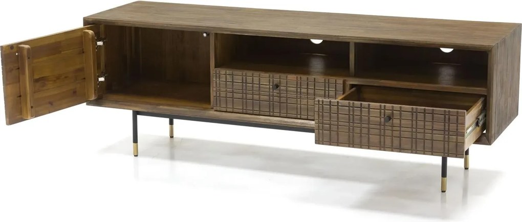 TV stolík Maze 160 cm z masívu hnedý/čierny