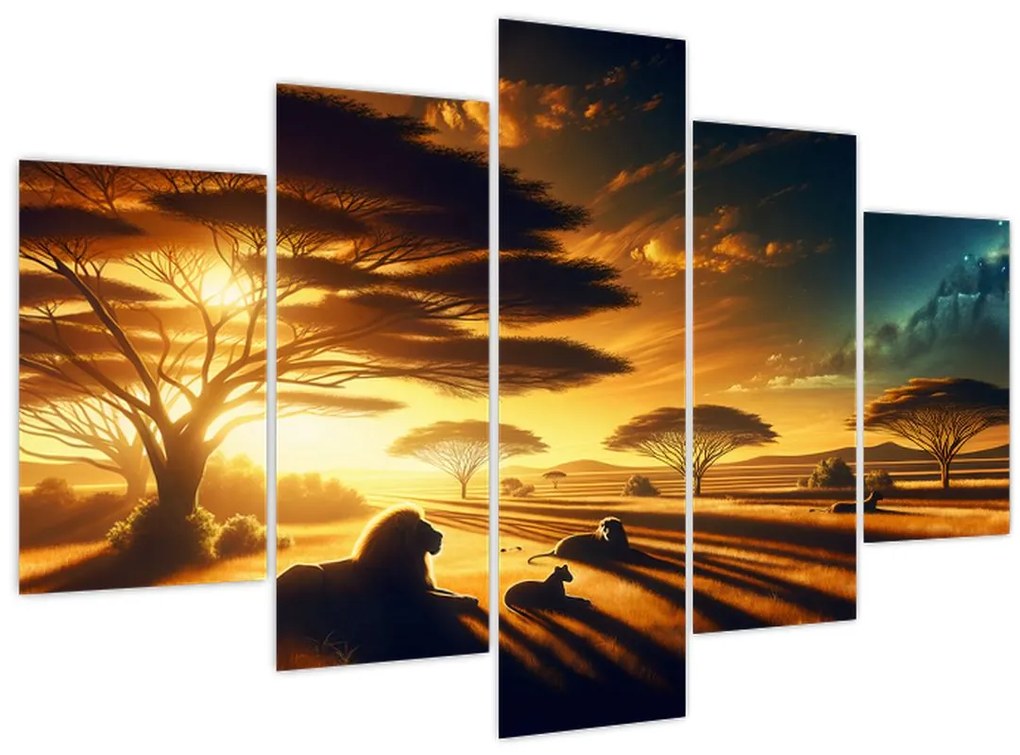 Obraz - Oddychujúce levy (150x105 cm)