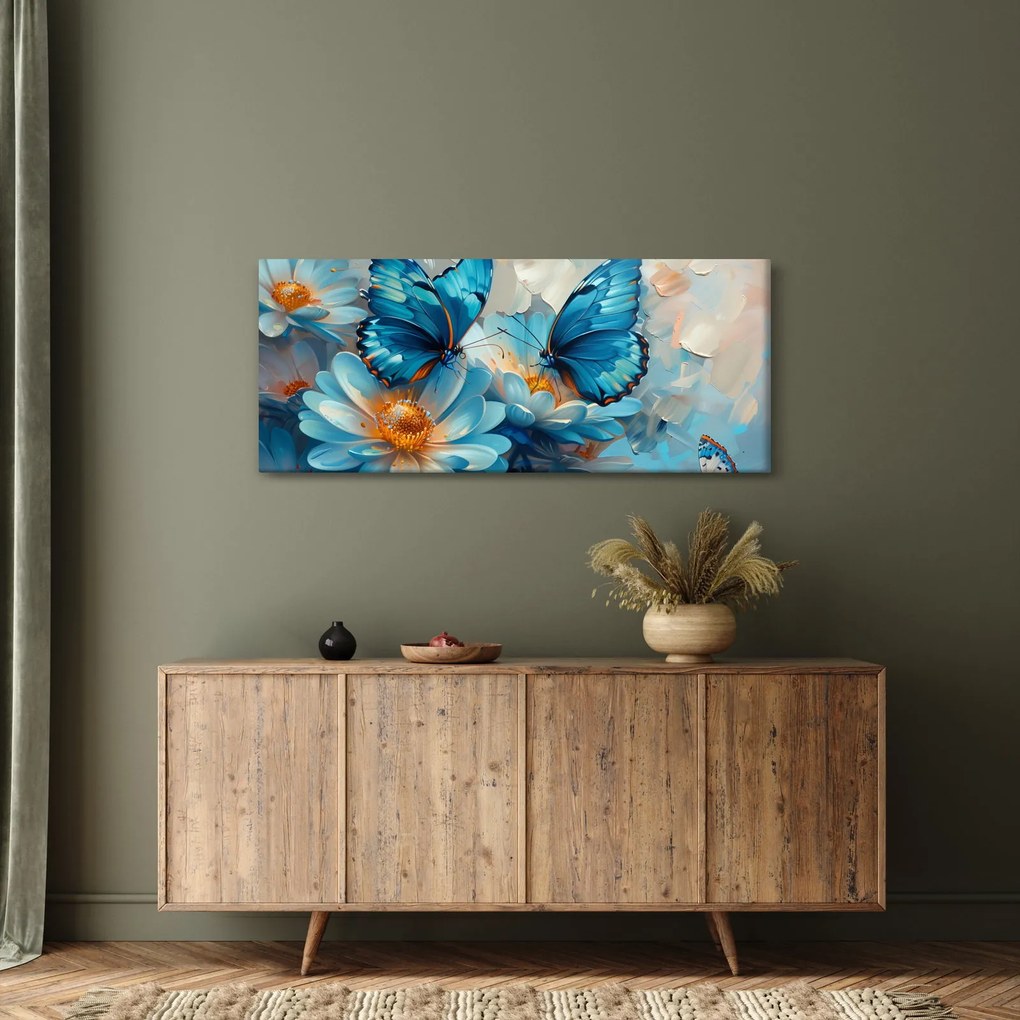 Obraz - Modrí motýle (120x50 cm)
