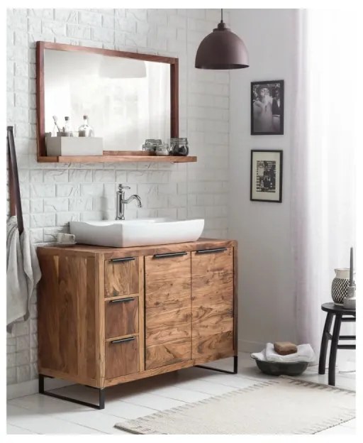 furniture-nabytek.cz - Masívne kúpeľňové zrkadlo Sydney light I z akácie, lakované, hnedé – 105×16×60 cm