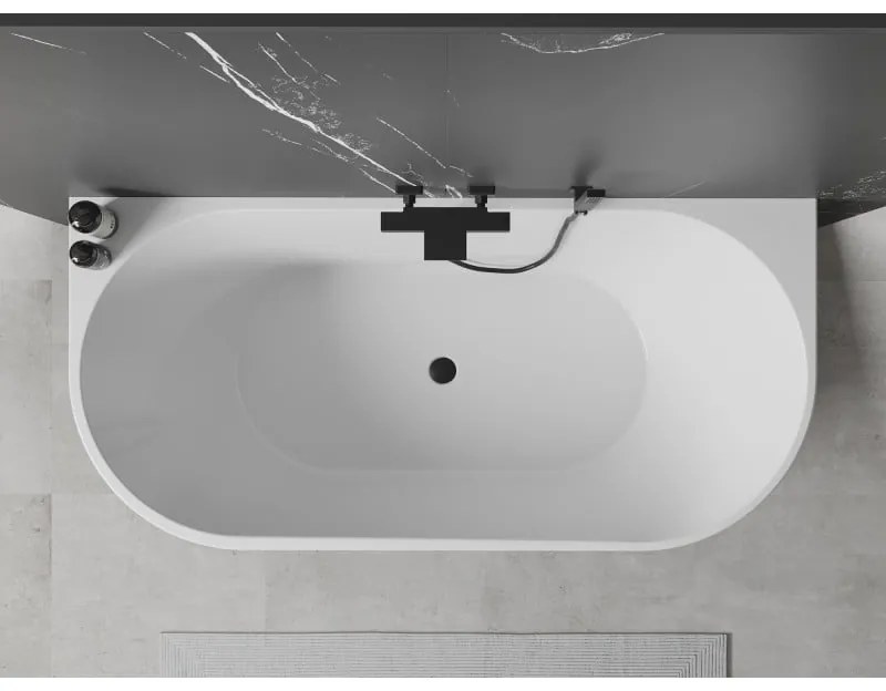 Mexen Oval, voľne stojaca nástenná vaňa 170 x 80 cm, biela, čierny matný prepad, 52671708000-70