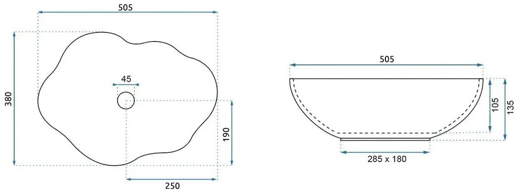 Rea Pearl Akkoya, umývadlo na dosku 505x380x135 mm, viacfarebné, REA-U3309