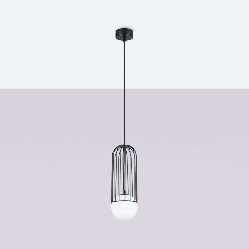 Biele/čierne závesné svietidlo so skleneným tienidlom Belinda – Sollux