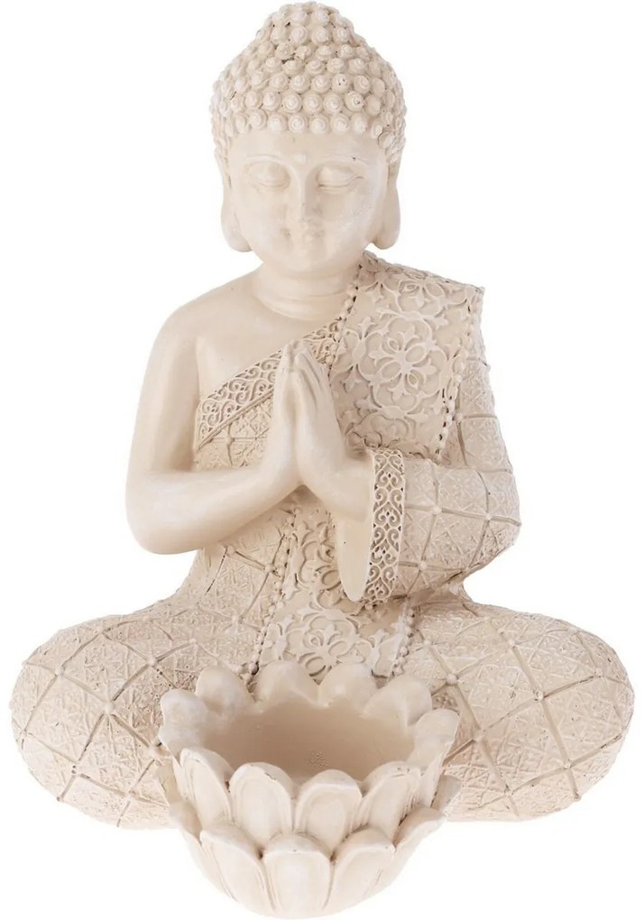 Záhradná dekorácia Budha na čajovú sviečku, 14 x 19 x 13 cm, krémová