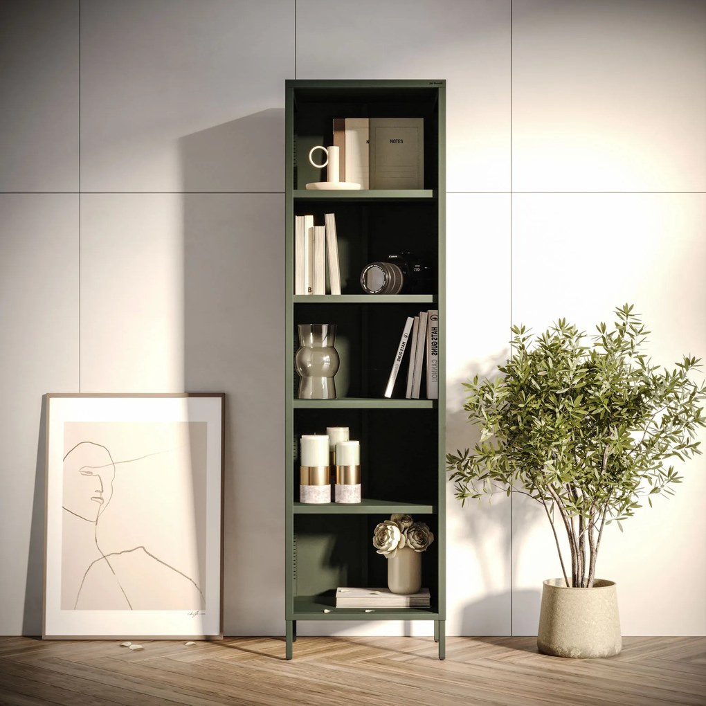 Knižnica do obývačky MARIO, 500 x 1800 x 350 mm, Modern: fľaškovo zelená farba