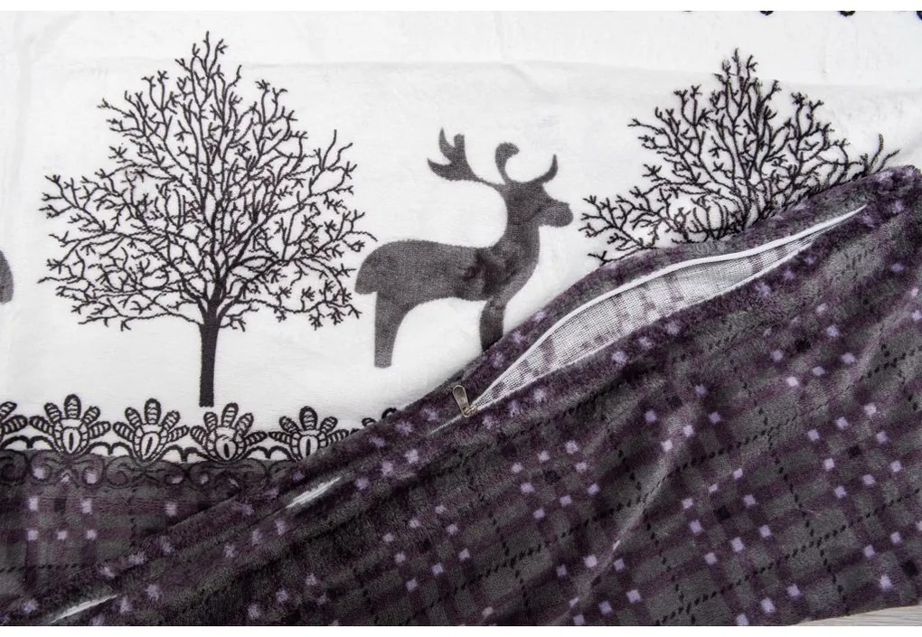 Obliečky mikroplyš VIANOČNÉ SOBY sivé + plachta mikroplyš SOFT 90x200 cm svetlosivá