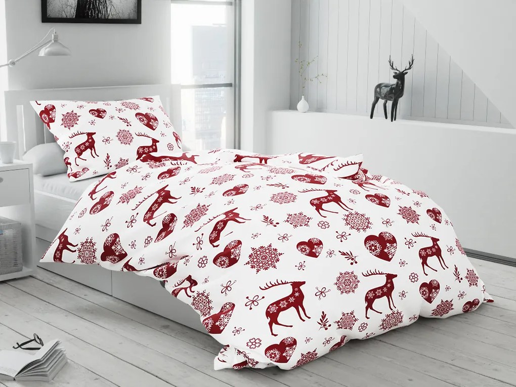 Bavlnené obliečky SRDIEČKA A SOBI biele Rozmer obliečky: 2 ks 70 x 90 cm | 200 x 220 cm