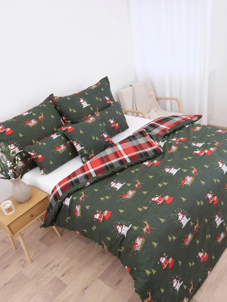 Vianočné predĺžené bavlnené obliečky Renforcé - Polárny sen zelené