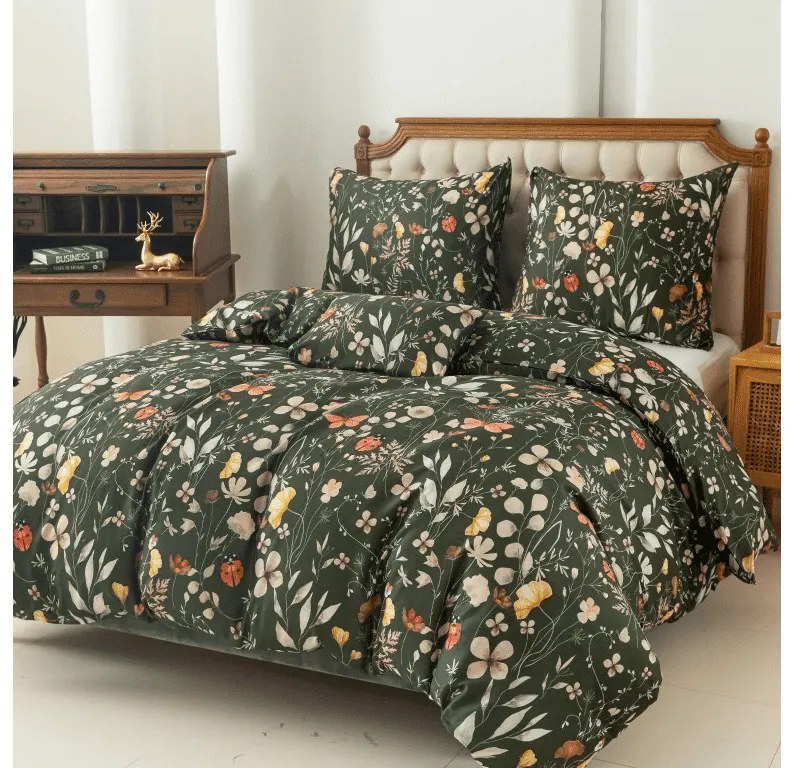 Obliečky z mikrovlákna COLORFUL MEADOW tmavo zelené Rozmer obliečky: 2 ks 70 x 90 cm | 200 x 220 cm