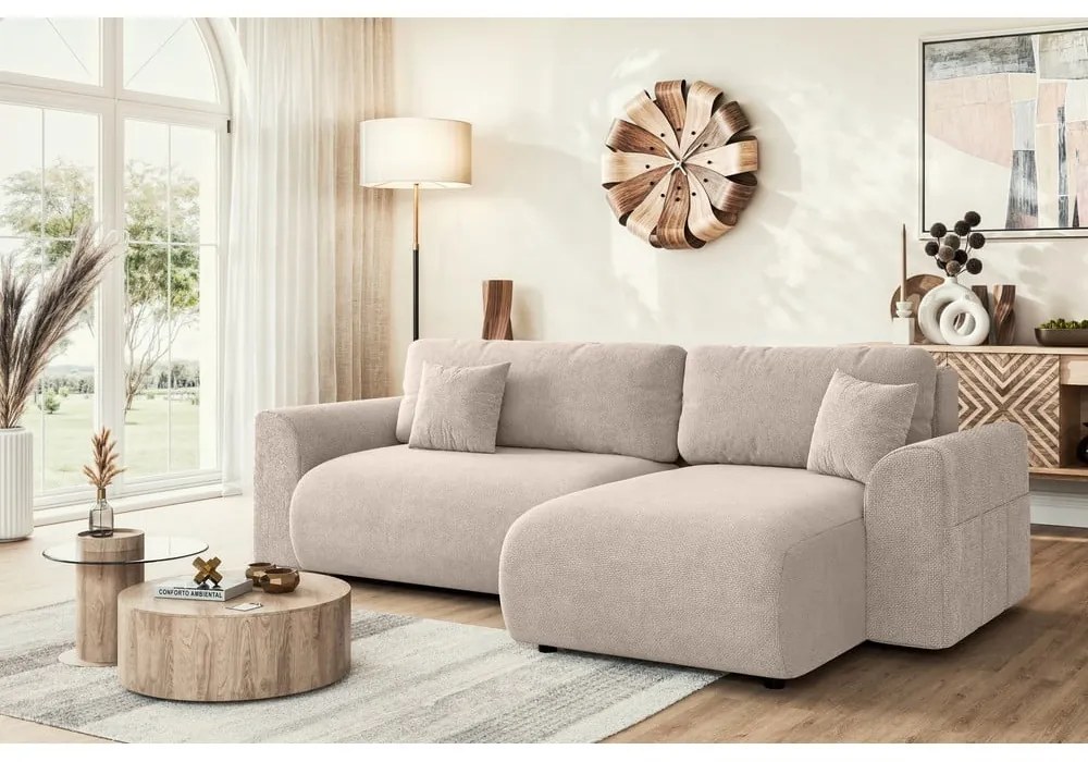 Béžová rozkladacia rohová pohovka (variabilná) Lorine – Ropez