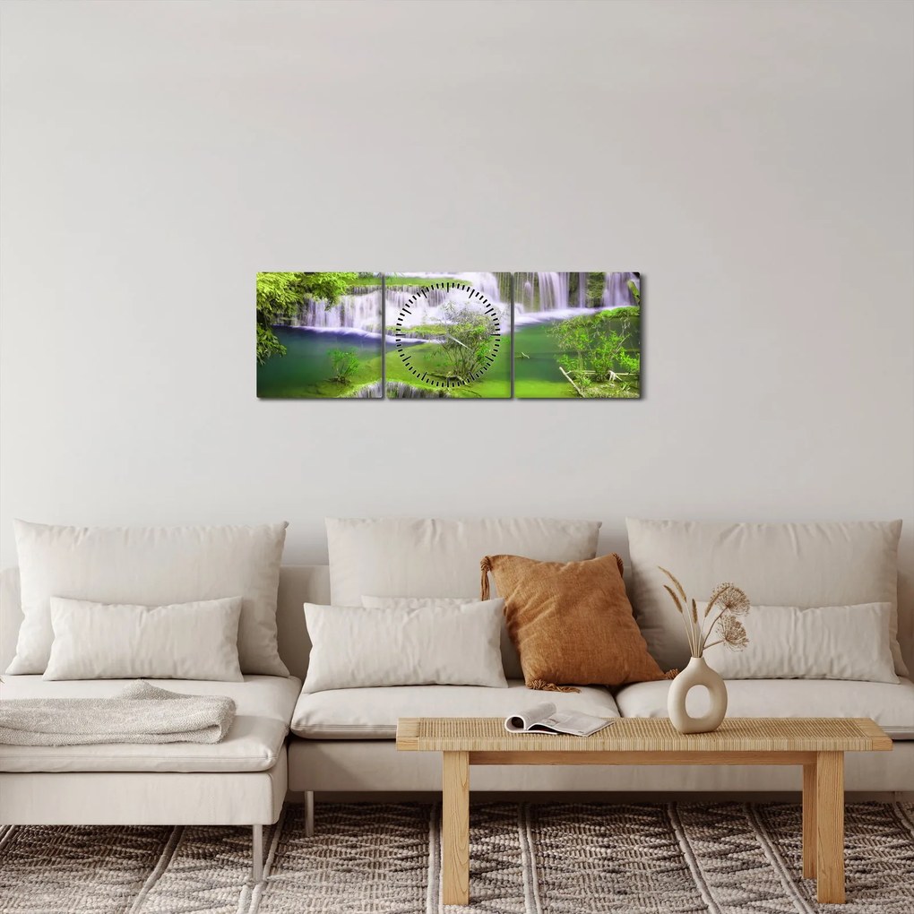 Obrázok - Vodopády Huay Mae Khamin, Kanchanaburi, Thajsko (s hodinami) (90x30 cm)